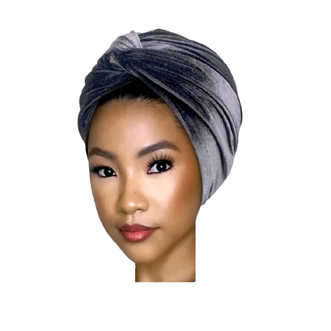 velvet-turban-grey-woman Γυναικείο Υφασμάτινο Βελούδινο Τουρμπάνι μαλλιών Velvet Grey - Image 1