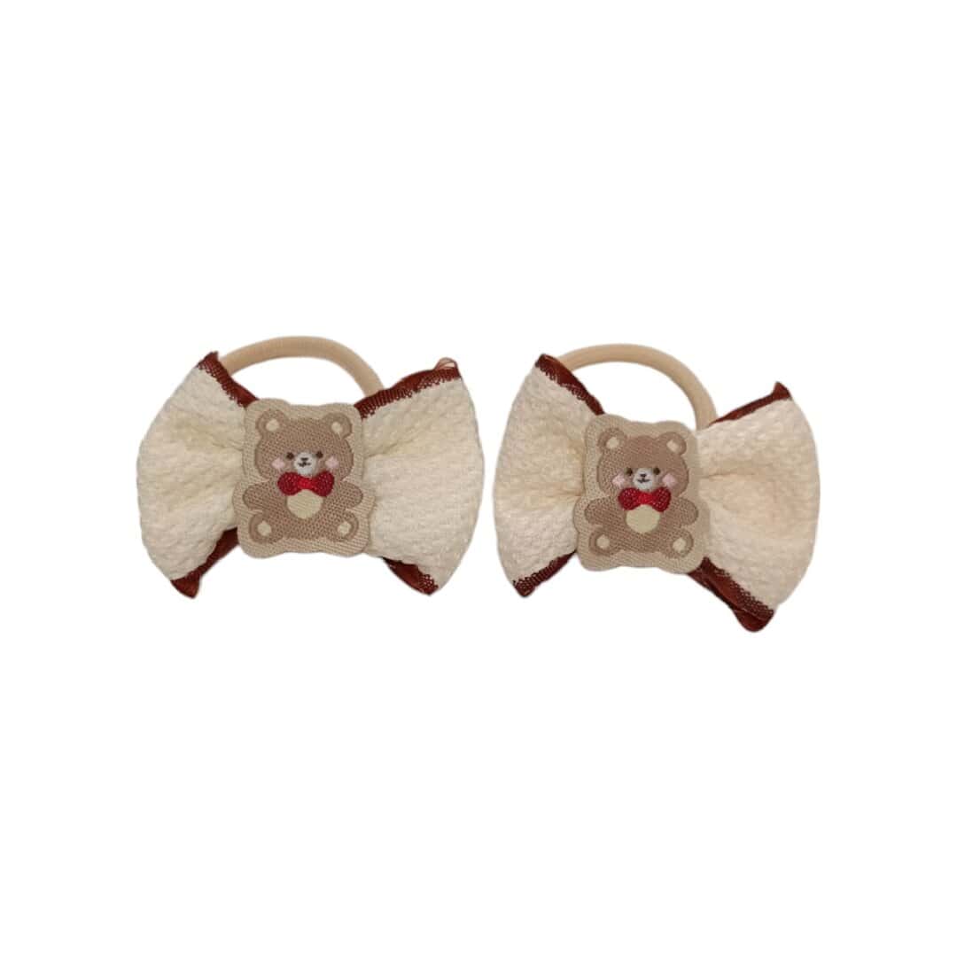 ecru-white-hair-tie-bear Σετ 2 τμχ Παιδικό- λαστιχάκι white-ecru bow bears - Image 1