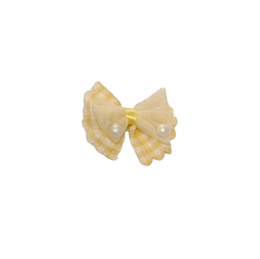 yellow-bow-clip-pearls Παιδικό Clip -Κοκαλάκι μαλλιών yellow με προστασία bow pearls - Image 1