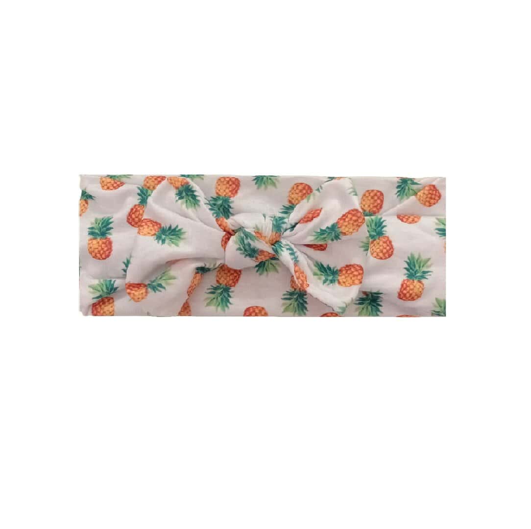 pineaple-summer-white-headband Παιδική- Βρεφική Μαλακή κορδέλα μαλλιών με φιόγκο 5 μηνών-5χρονών White Ανανά 02 - Image 1