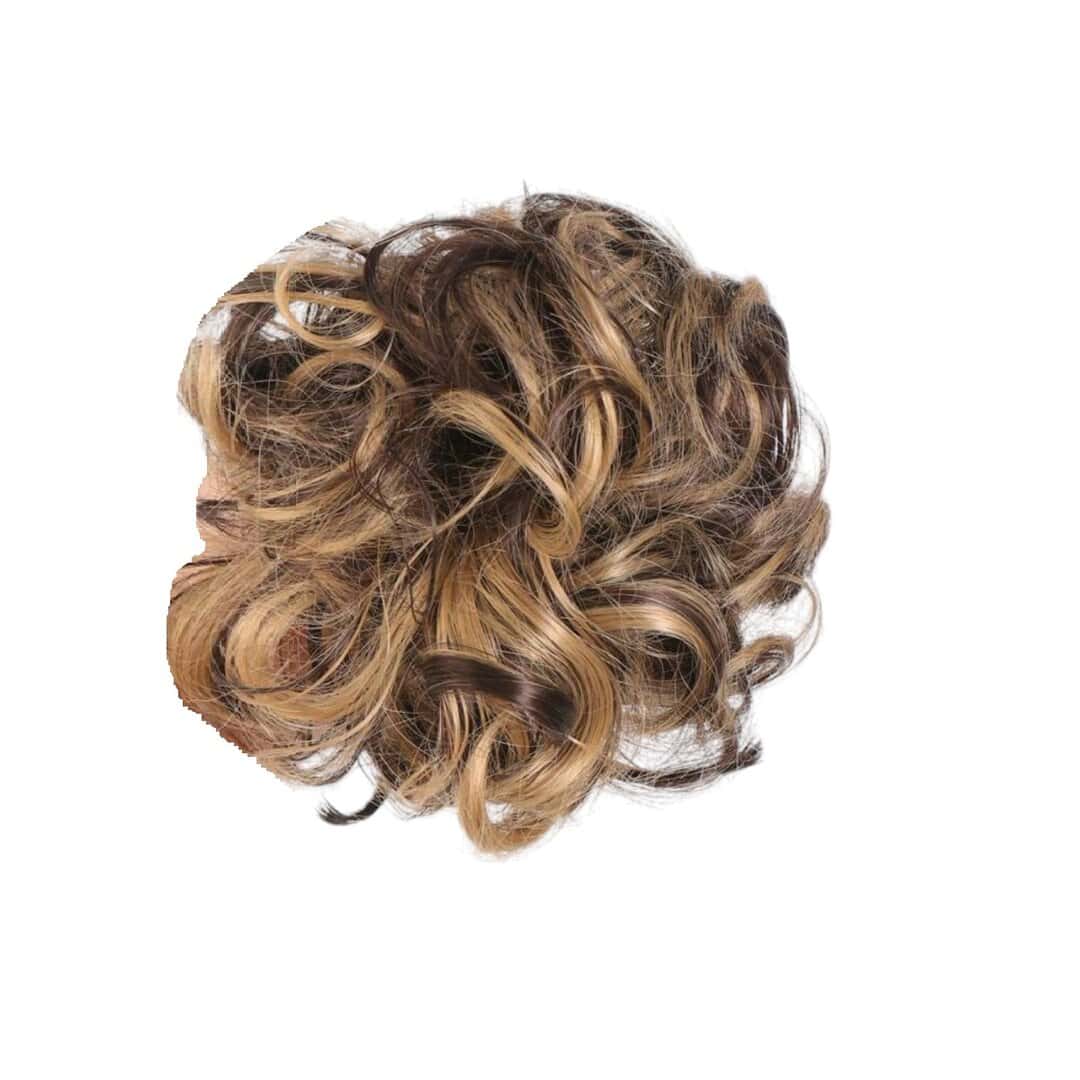 HIGHLIGHTS-BUN-KOTSOS-KLAMER-HAIR-POSTIS Ποστίς Κότσος συνθετική τρίχα υψηλής ποιότητας με κλάμερ τοποθέτησης- Καστανό με ξανθές ανταύγιες - Image 1