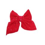 Clip -Κοκαλάκι μαλλιών Velvet strass φιόγκος με προστασία 7cm - Red
