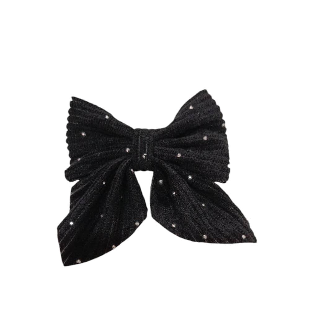 velvet-bow-clip-protection-black Clip -Κοκαλάκι μαλλιών Velvet strass φιόγκος με προστασία 7cm - Black - Image 1