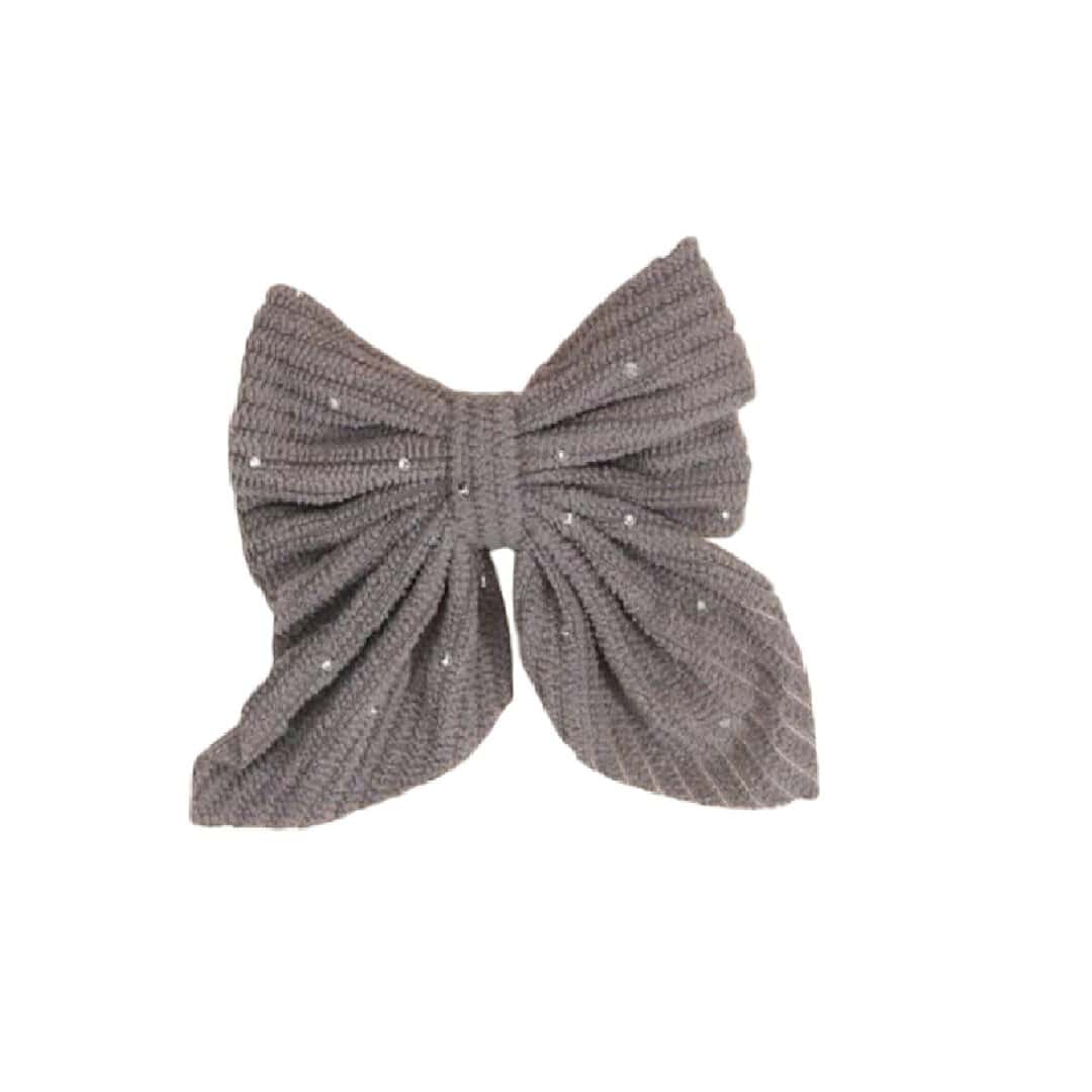velvet-clip-bow-grey-hair Clip -Κοκαλάκι μαλλιών Velvet strass φιόγκος με προστασία 7cm - Grey - Image 1