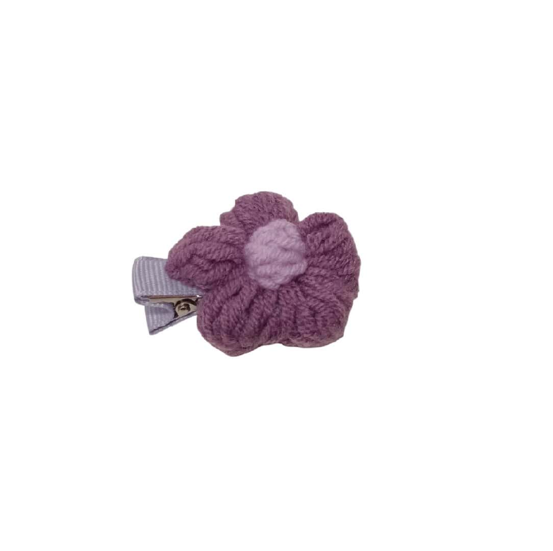 purple-clip-flower-protecrion-fabric Clip -Κοκαλάκι μαλλιών λουλουδάκι πλεκτό με προστασία 4cm - Purple - Image 1