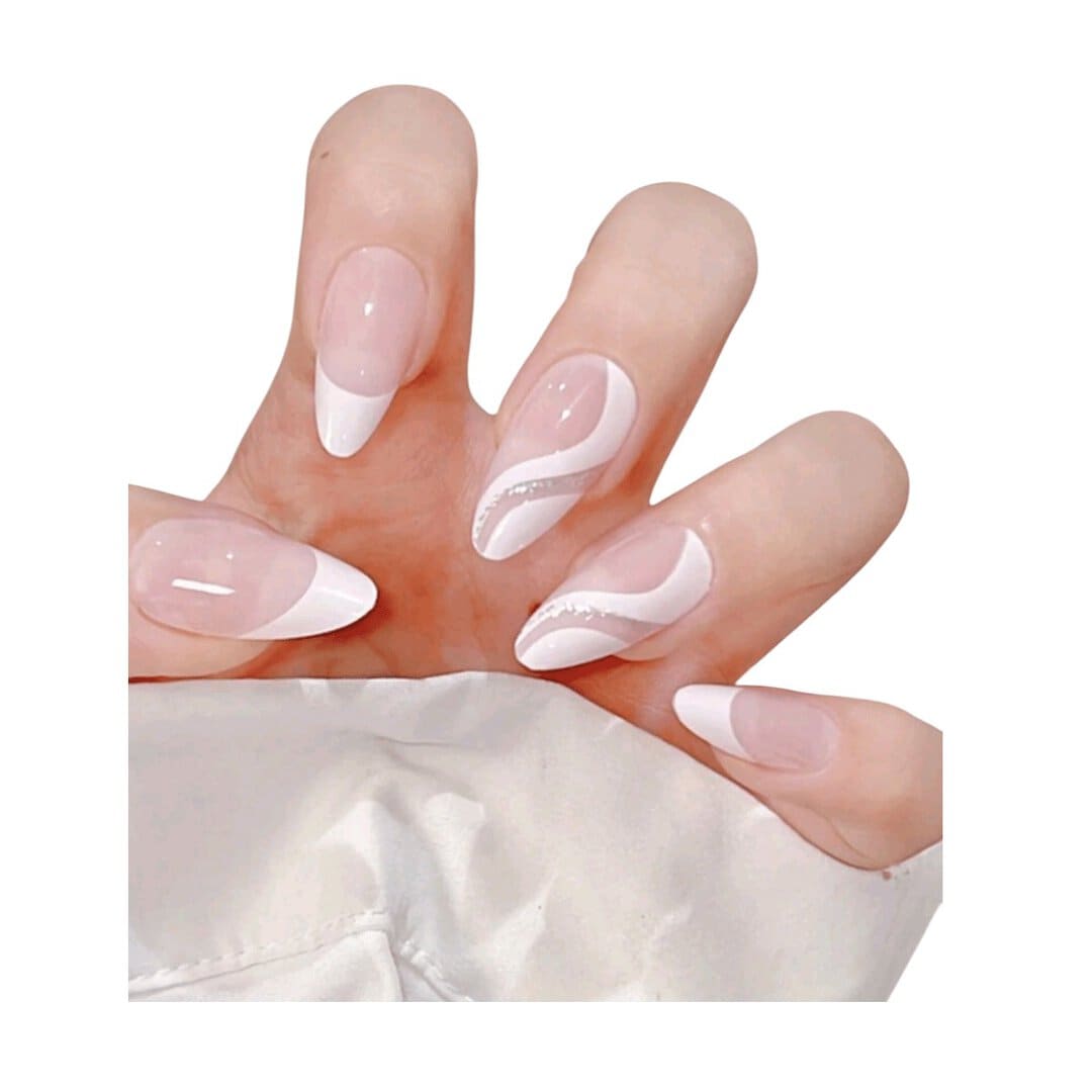 white-desing-nails-press-on Press-on Nails Ψεύτικα νύχια σετ nail art 24 Τμχ + 1 κόλλα- White Design - Image 1