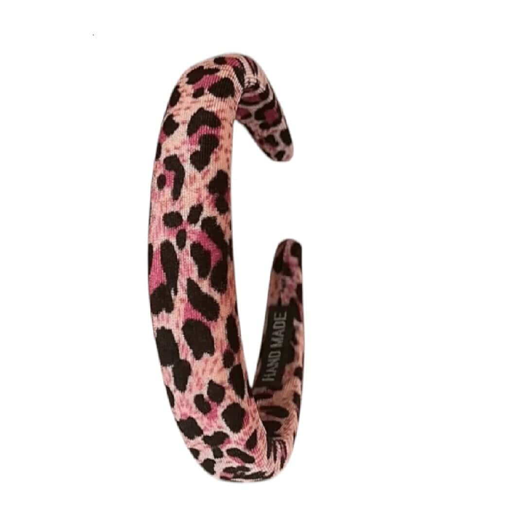 woman-velvet-leopard-pink-headband Γυναικεία-Παιδική Στέκα μαλλιών velvet Leopard Pink - Image 1