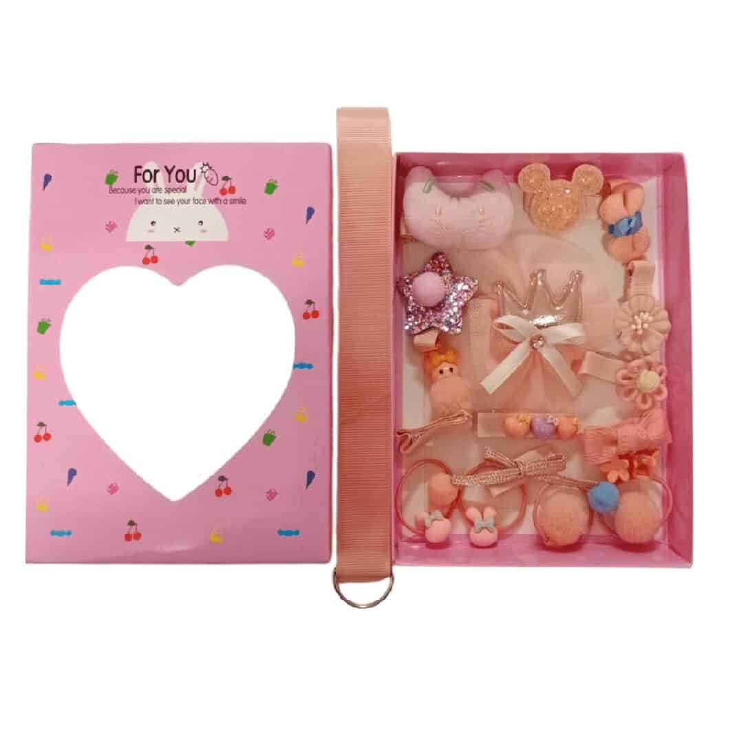 PINK-BOX-PEACH-18-CLIPS-GIRL Ροζ Κουτί με 18 παιδικά κλιπ-κοκαλάκια Peach - Image 1