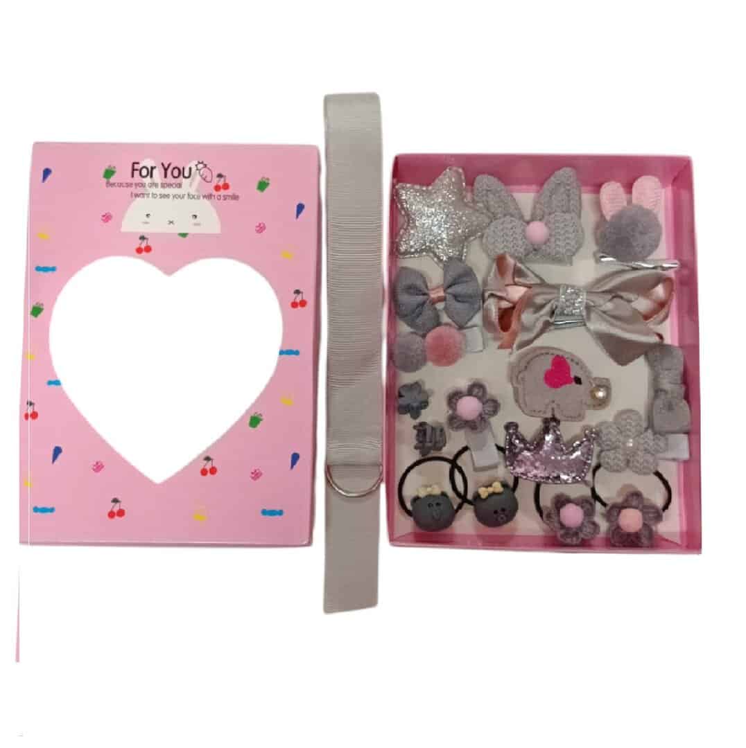 PINK-BOX-SILVER-CLIP-18PICS Ροζ Κουτί με 18 παιδικά κλιπ-κοκαλάκια Silver 02 - Image 1