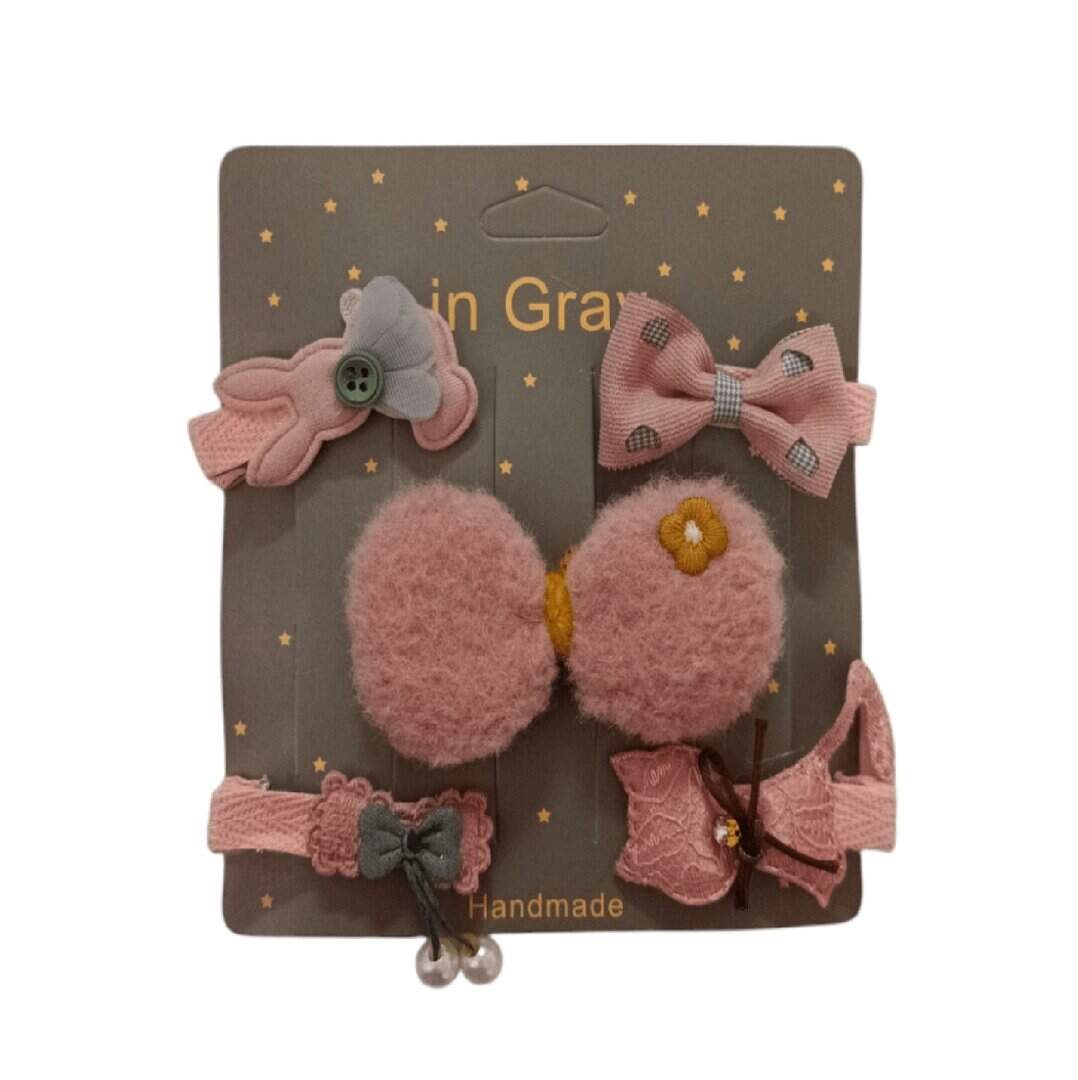 dusty-pink-clip-set-girl Σετ 5 τμχ Clip Κοκαλάκι μαλλιών σε κάρτα Dusty Pink - Image 1