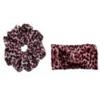 Σετ Μαμά-Κόρη xlarge βελούδινο scrunchie και παιδική-βρεφική κορδέλα leopard pink 0-8 χρονών