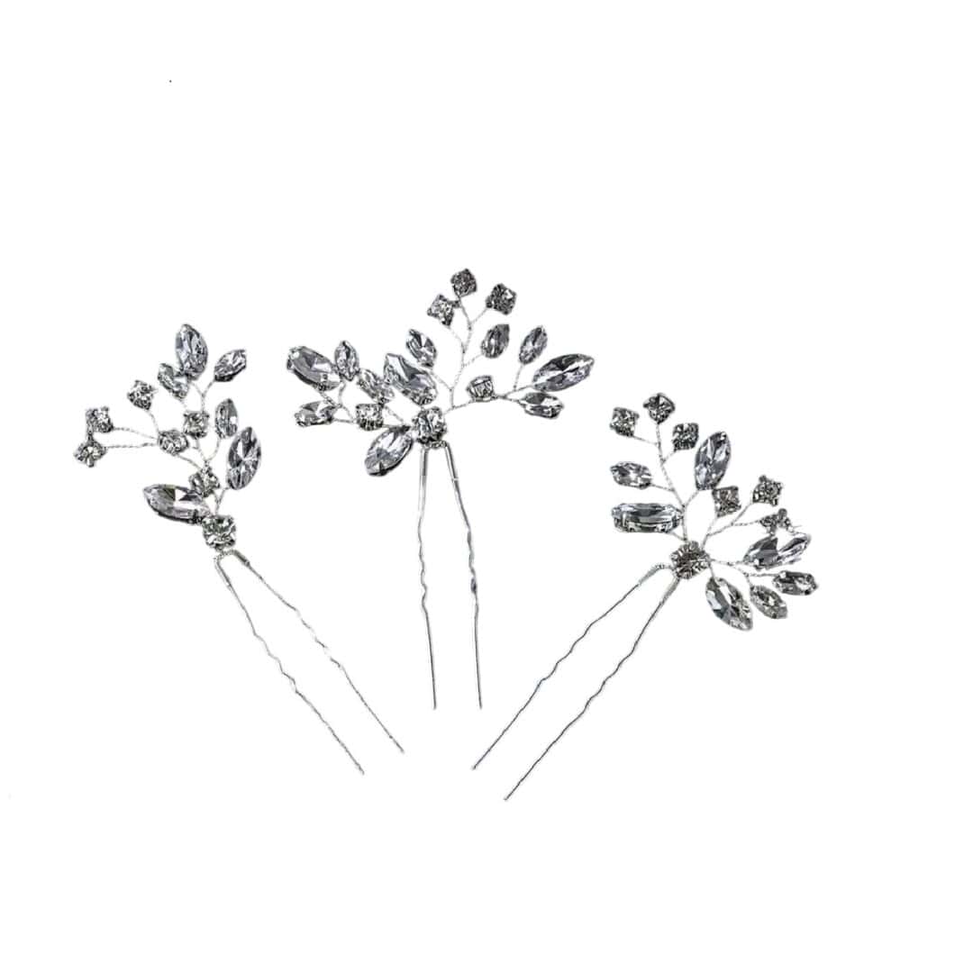 3-set-bridal-pins-crystals Σετ Νυφική φουρκέτα 3 τμχ με κρύσταλλα σε ασημί χρώμα - Image 1