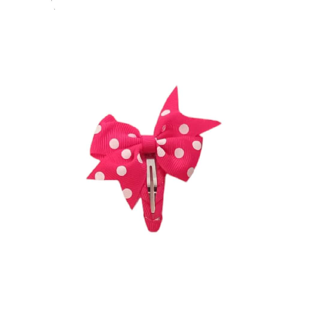 fucshia-bow-clip-dots Παιδικό Clip -Κοκαλάκι μαλλιών φιογκάκι πουά Φούξια - Image 1
