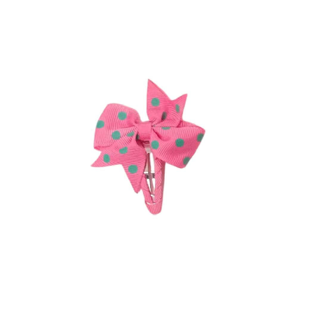pink-green-dots-bow-clip Παιδικό Clip -Κοκαλάκι μαλλιών φιογκάκι πουά Pink-Green - Image 1