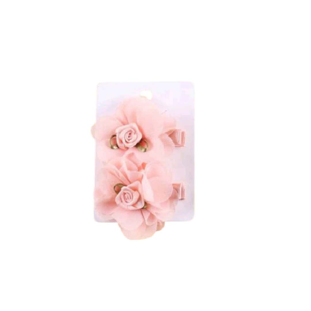 PEACH-SET-FLOWER-CLIP-HAIR Σετ 2 τμχ Παιδικό-βρεφικό Κλιπ λουλουδάκι Peach με προστατευτικό ύφασμα 5cm - Image 1