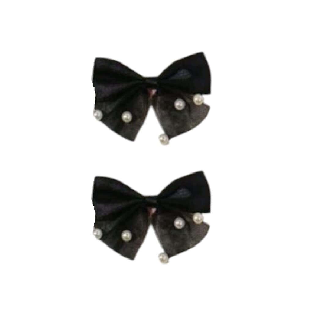 black-set-bows-clips Σετ 2 τμχ clip κοκαλάκι φιογκάκι με πέρλες- Black - Image 1