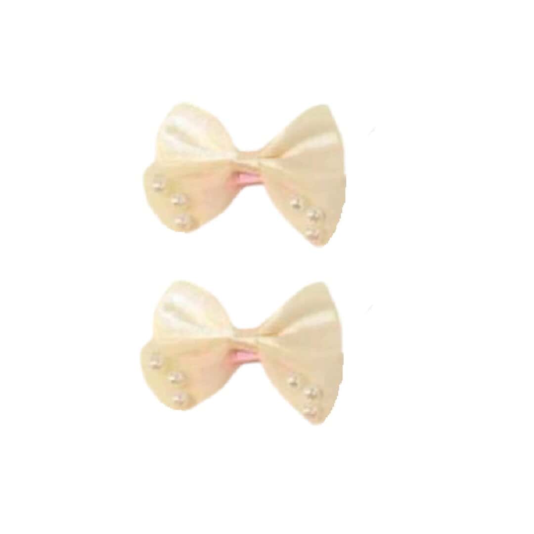 clip-bow-pearls Σετ 2 τμχ clip κοκαλάκι φιογκάκι με πέρλες- Μπεζ Ιβουάρ - Image 1