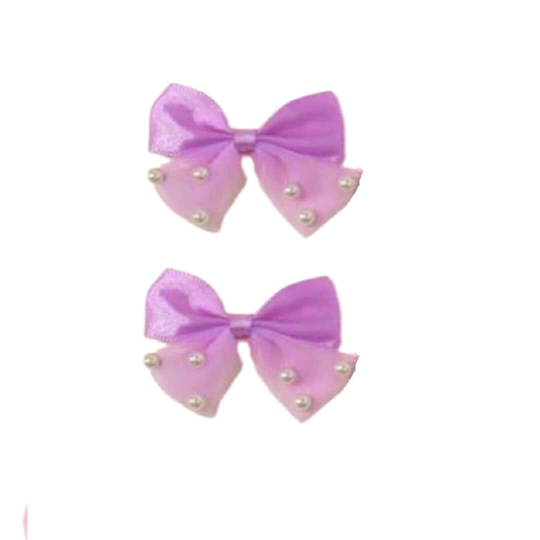 clips-bow-purple-pearls Σετ 2 τμχ clip κοκαλάκι φιογκάκι με πέρλες- Purple - Image 1