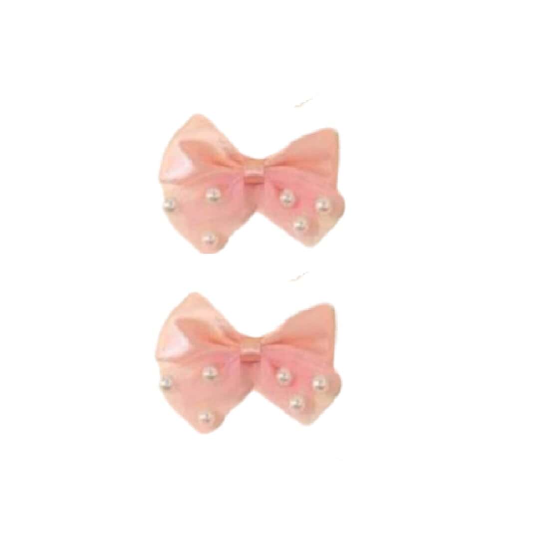peach-set-clip-bows Σετ 2 τμχ clip κοκαλάκι φιογκάκι με πέρλες- Peach - Image 1