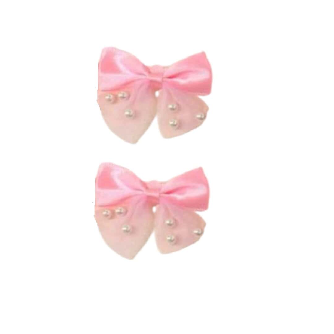 pink-set-clips-bow Σετ 2 τμχ clip κοκαλάκι φιογκάκι με πέρλες- Pink - Image 1