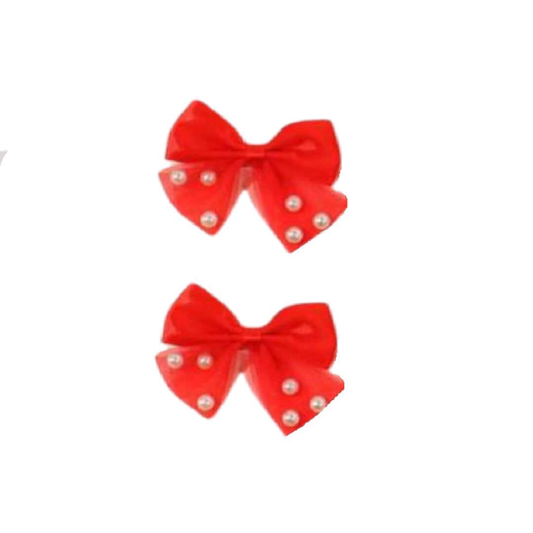 set-clips-red-bows-pearl Σετ 2 τμχ clip κοκαλάκι φιογκάκι με πέρλες- Κόκκινο Red - Image 1