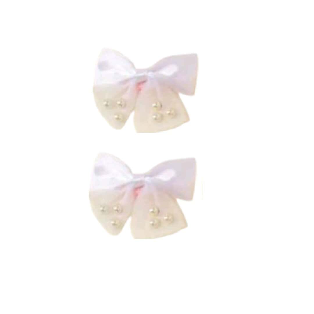 white-clip-set-bows Σετ 2 τμχ clip κοκαλάκι φιογκάκι με πέρλες- White - Image 1