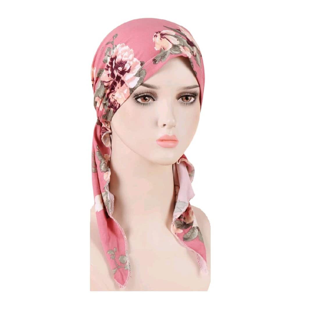 DARK-PINK-LONG-FLOWERS-TURBAN Γυναικείο Υφασμάτινο Μαλακό Τουρμπάνι μαλλιών Dark Pink flowers Long - Image 1