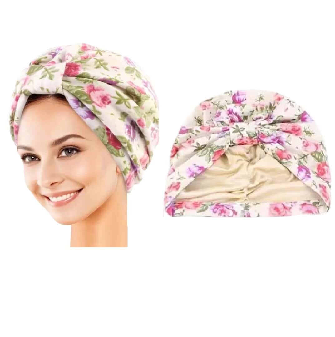TURBAN-WHITE-FLOWERS-COOL Γυναικείο Υφασμάτινο Μαλακό Τουρμπάνι μαλλιών White Flowers - Image 1
