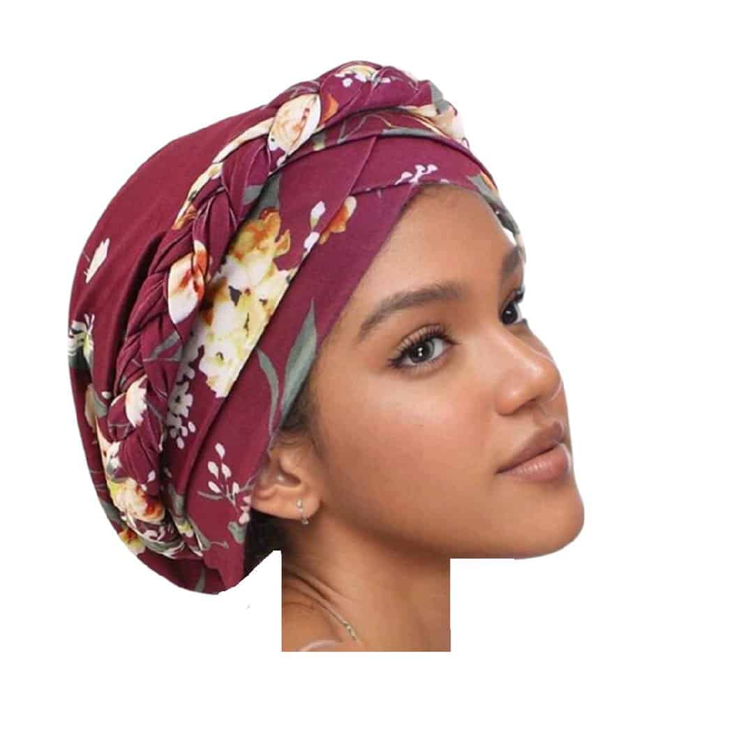 braid-turban-bordeuax-flowers-woman Γυναικείο Υφασμάτινο Μαλακό Τουρμπάνι μαλλιών Bordeaux Flowers - Image 1