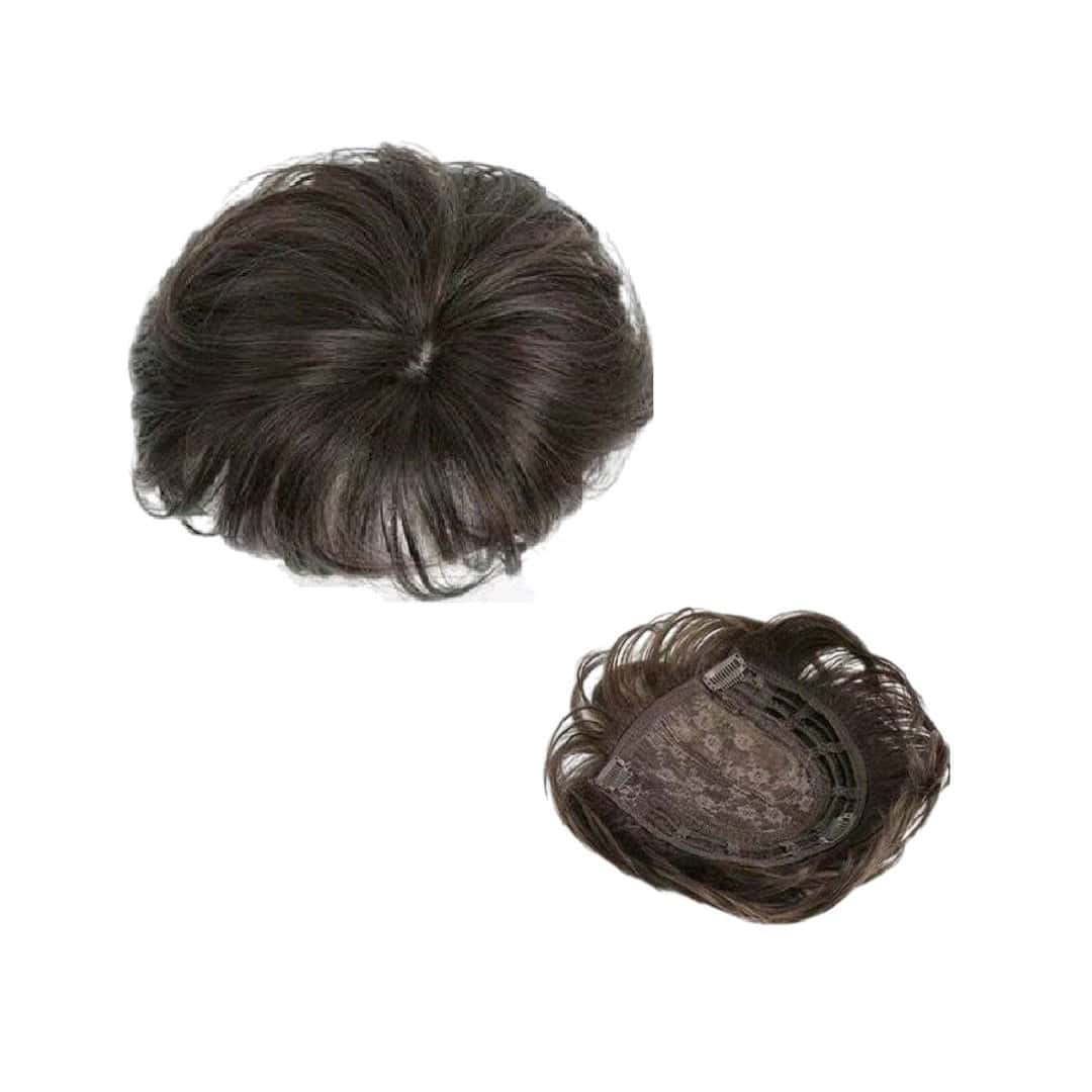 DARK-BROWN-TOPPER-HAIR-CLIPS Γυναικείο Topper Τουπέ κορυφής μαλλιών με κλιπ μεγάλης επιφάνειας - Καστανό σκούρο 6 inches - Image 1
