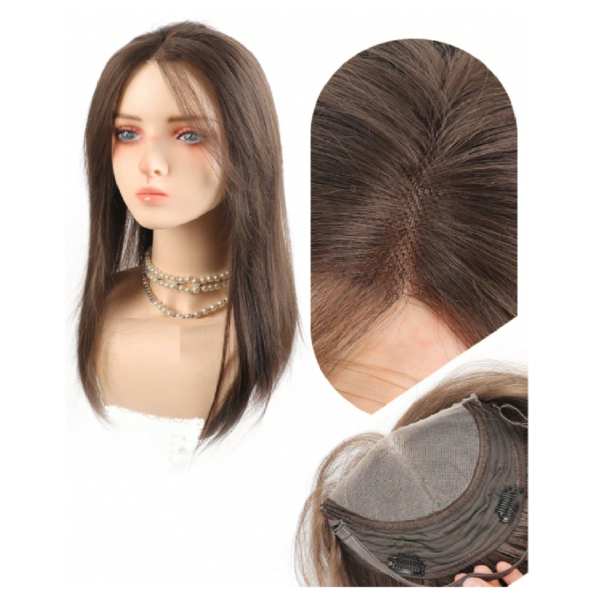 Γυναικείο Topper Τουπέ κορυφής μαλλιών με κλιπ Full Lace ( ραμμένο σε διαφάνεια) - Καστανό Brown  16 inches - Image 1
