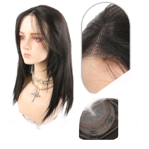 Γυναικείο Topper Τουπέ κορυφής μαλλιών με κλιπ Full Lace ( ραμμένο σε διαφάνεια) - Natural Black Μαύρο 16 inches - Image 1