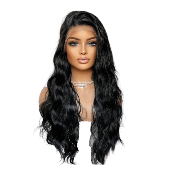 Γυναικεία περούκα Full lace 13x4 (αόρατη εφαρμογή) σε μαύρο black χρώμα  συνθετική υψηλής ποιότητας 26 inches - Image 1