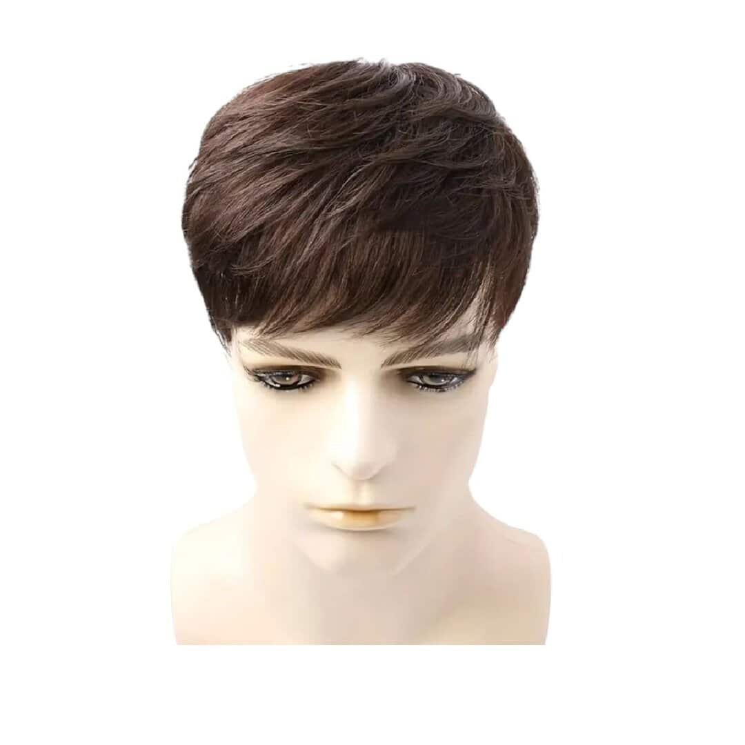 brown-hair-topper-hairloss-hairpiece Ανδρικό Topper / Τουπέ κορυφής από φυσική τρίχα σε καστανό σκούρο χρώμα 10 inches - Image 1