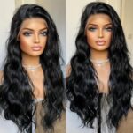 Γυναικεία περούκα Full lace 13x4 (αόρατη εφαρμογή) σε μαύρο black χρώμα  συνθετική υψηλής ποιότητας 26 inches - Image 3