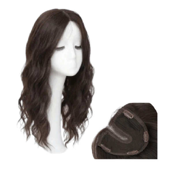 Γυναικείο Topper Τουπέ κορυφής μαλλιών με κλιπ Full Lace ( ραμμένο σε διαφάνεια) Curly - Dark Brown καστανό  20 inches - Image 1