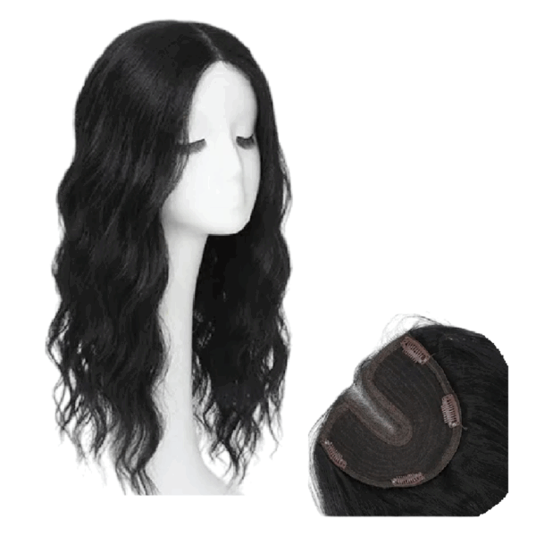 Γυναικείο Topper Τουπέ κορυφής μαλλιών με κλιπ Full Lace ( ραμμένο σε διαφάνεια) Curly - Natural Black Μαύρο 20 inches - Image 1