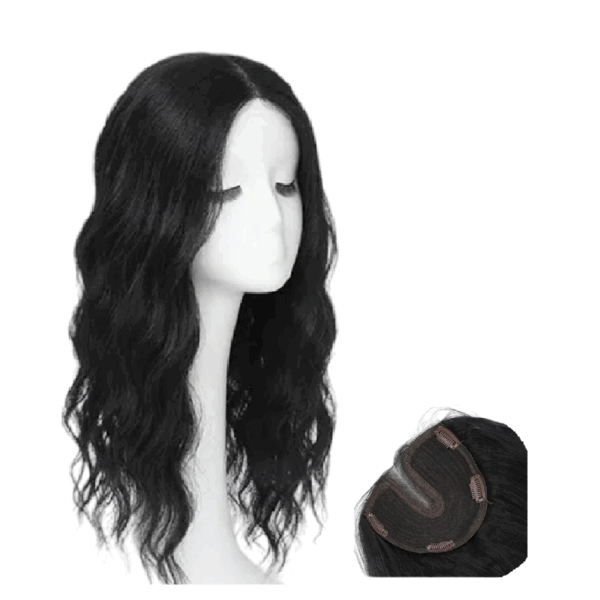 Γυναικείο Topper Τουπέ κορυφής μαλλιών με κλιπ Full Lace ( ραμμένο σε διαφάνεια) Curly - Natural Black Μαύρο 20 inches - Image 5