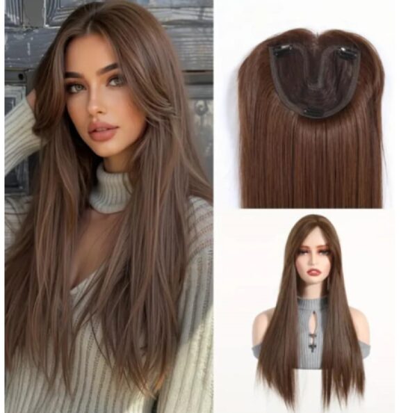 Γυναικείο Topper Τουπέ κορυφής μαλλιών με κλιπ Full Lace ( ραμμένο σε διαφάνεια)  - Καστανό Brown 24 inches - Image 2