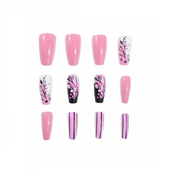 Press-on Nails Ψεύτικα νύχια σετ nail art 24 Τμχ  + 1 κόλλα- Pink Designs - Image 3