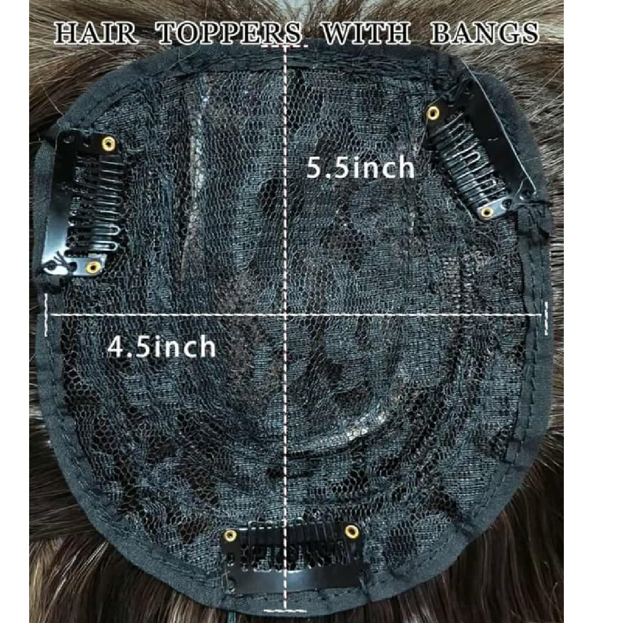 base-hairtopper-hairloss-thinner-alopecia Γυναικείο Topper Τουπέ κορυφής μαλλιών με κλιπ μεγάλης επιφάνειας  18 inches - Brown ombre χρώμα - Image 4