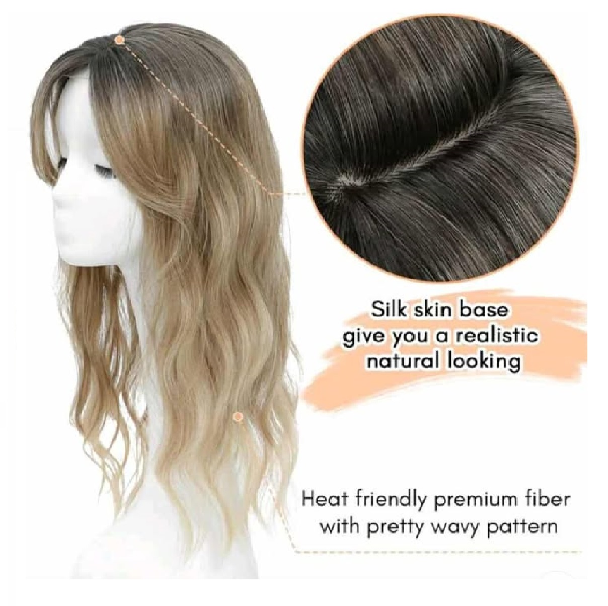 hair-topper-blonde-ombre-alopecia-hairloss Γυναικείο Topper Τουπέ κορυφής μαλλιών με κλιπ μεγάλης επιφάνειας  18 inches - Brown ombre χρώμα - Image 2