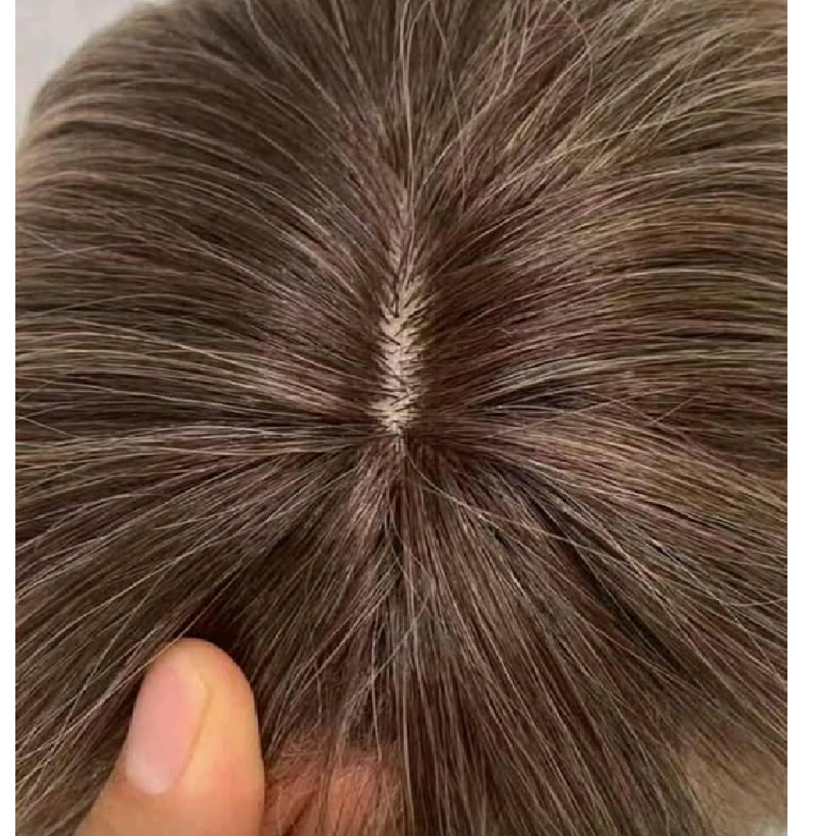 hair-topper-hairloss-root Γυναικείο Topper Τουπέ κορυφής μαλλιών με κλιπ μεγάλης επιφάνειας  18 inches - Brown ombre χρώμα - Image 3