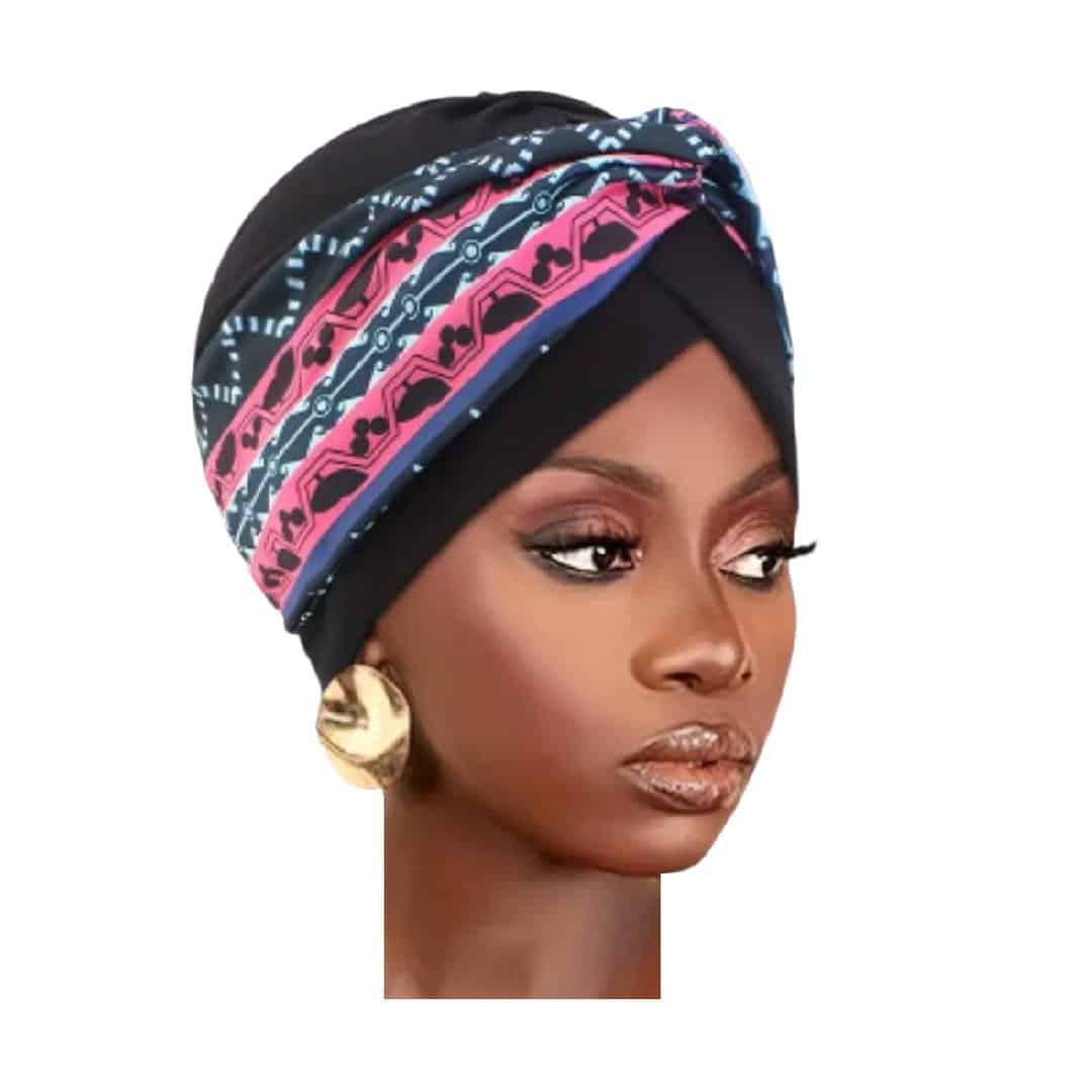 pink-designs-turban-beauty-hairloss Γυναικείο Υφασμάτινο Μαλακό Τουρμπάνι μαλλιών Pink designs beauty (μαύρο) - Image 1