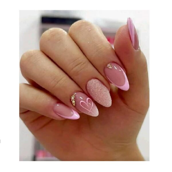 Press-on Nails Ψεύτικα νύχια σετ nail art 24 Τμχ  + 1 κόλλα- Pink Dream - Image 1