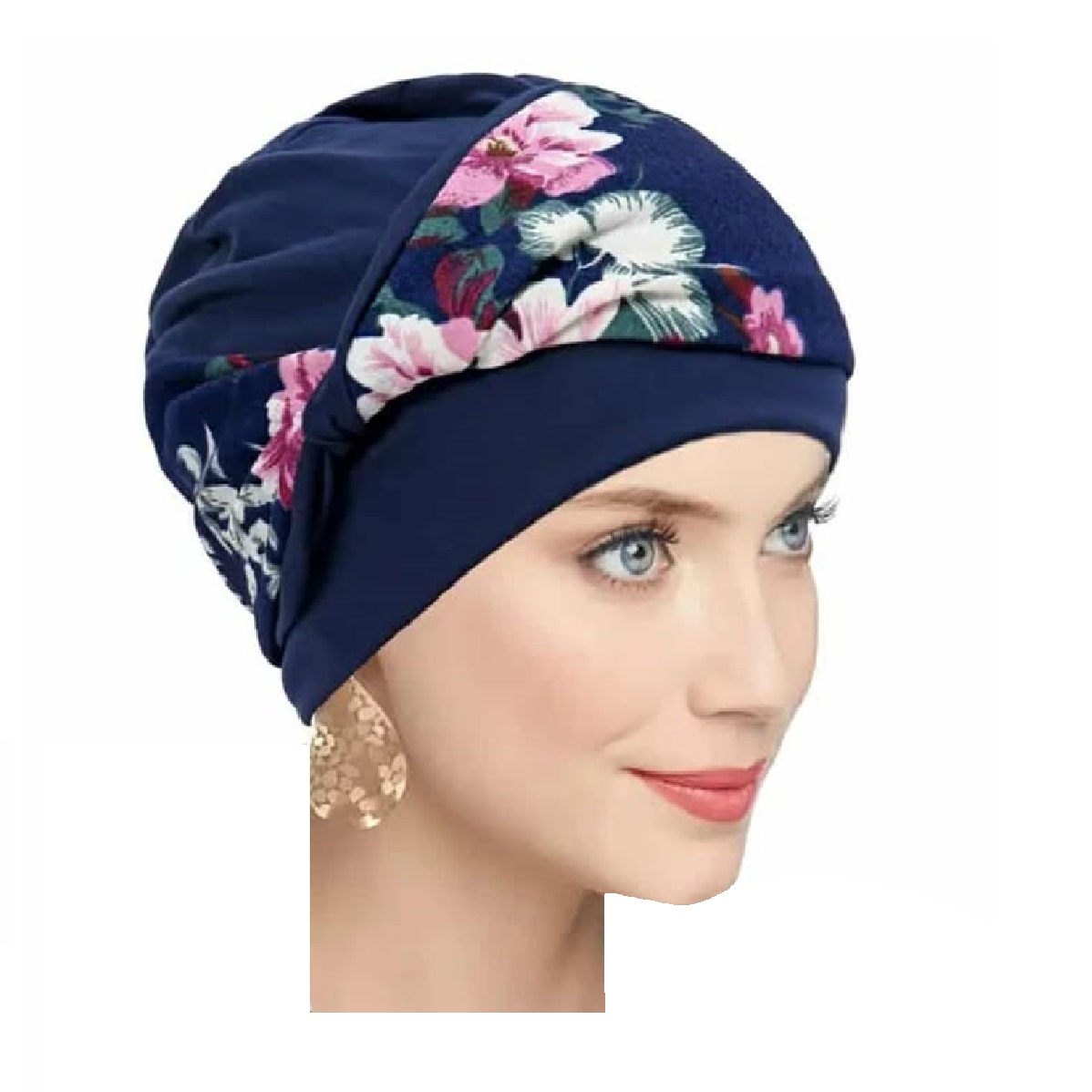 woman-turban-blue-flowers-hairloss-chemotherapy Γυναικείο Υφασμάτινο  Μαλακό Τουρμπάνι  μαλλιών Flowers blue - Image 1