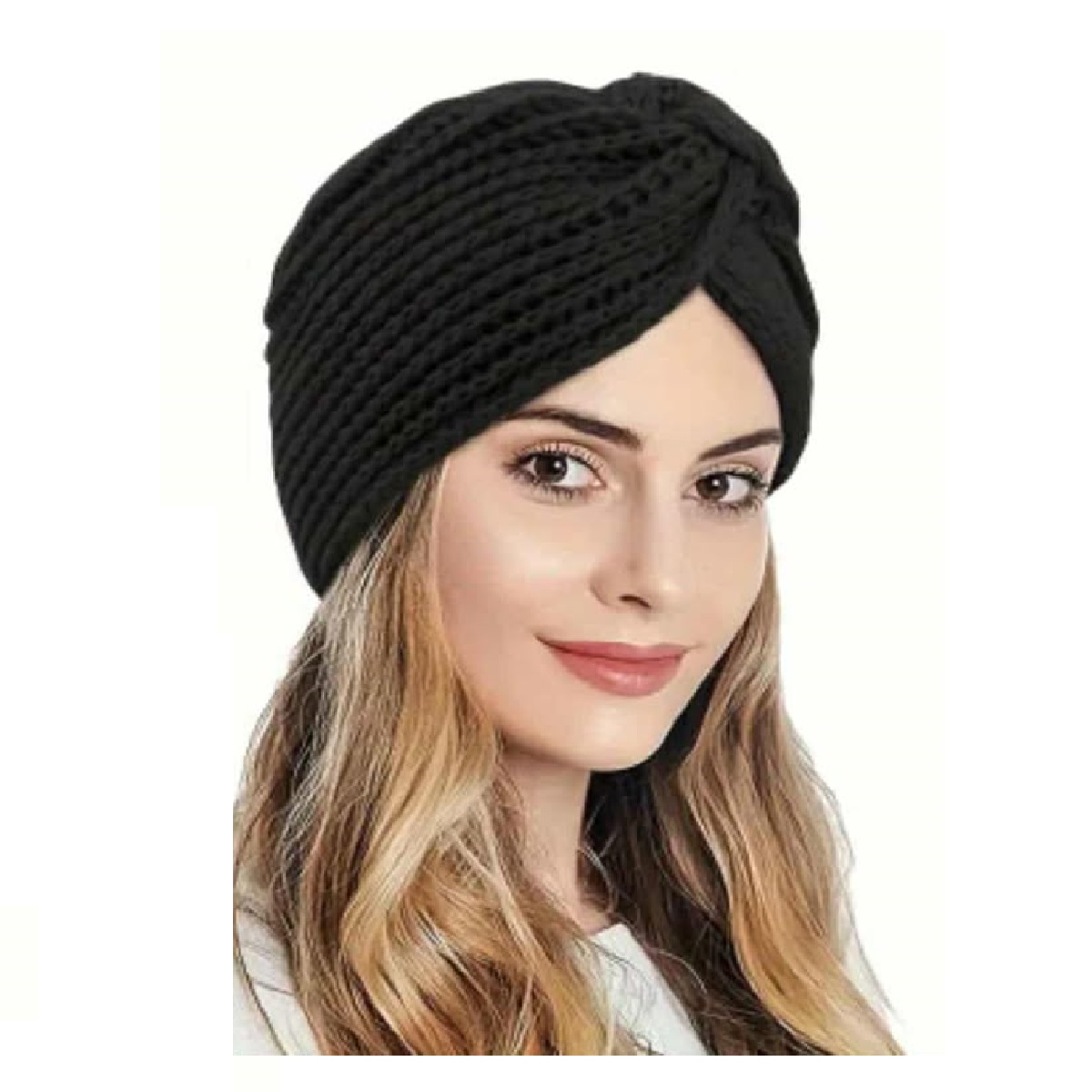 wool-turban-black-woman-warm-chemotherapy Γυναικείο πλεκτό Μαλακό Τουρμπάνι  μαλλιών - Black - Image 1