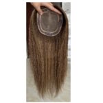 Γυναικείο Topper Τουπέ κορυφής μαλλιών από φυσική τρίχα με διάφανη βάση 13cm*15cm - Καστανό με μελί ανταύγειες SBB 14 inches - Image 3