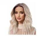 Γυναικεία περούκα Full lace 13x6 (αόρατη εφαρμογή) σε ξανθό με σκούρη ρίζα χρώμα συνθετική υψηλής ποιότητας 16 inches