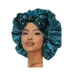 Γυναικείο Υφασμάτινο  Μαλακό Τουρμπάνι  μαλλιών Ύπνου Bonnet Leopard Green